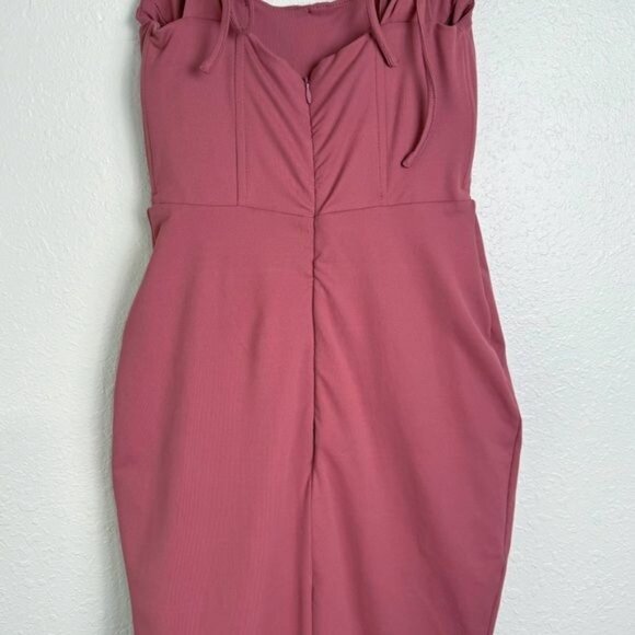 NWT Club L London terracotta square neck corset midi bodycon dress pink 2 - Picture 9 of 12